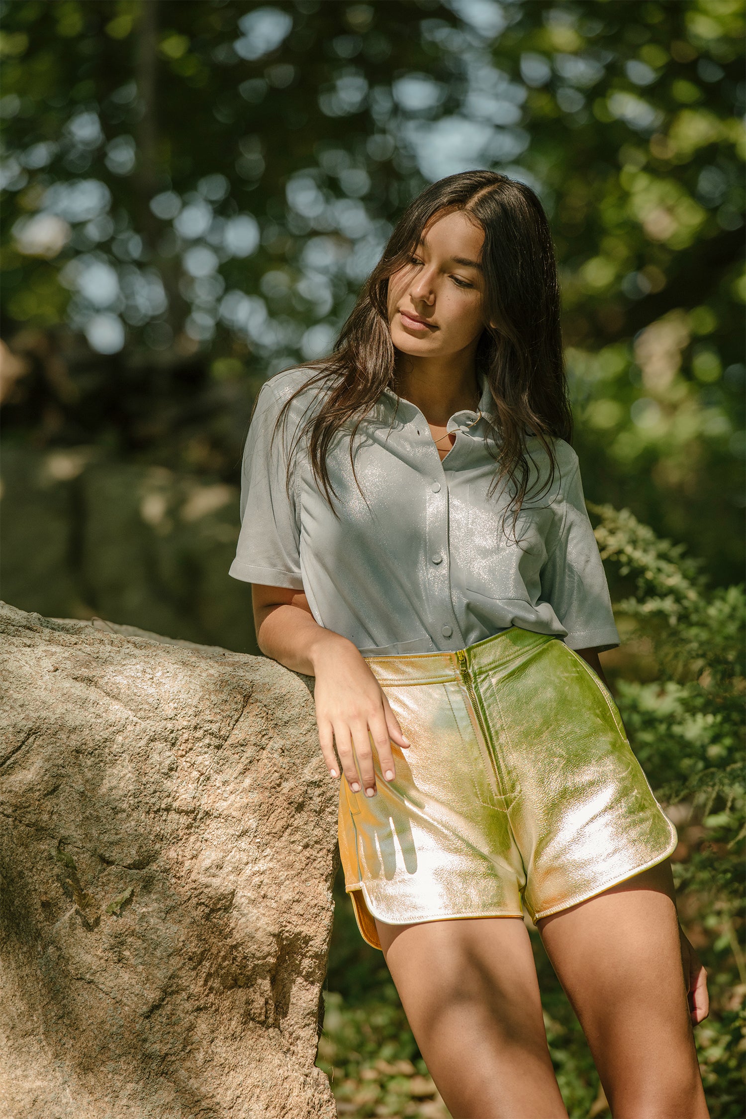 women's gold shorts