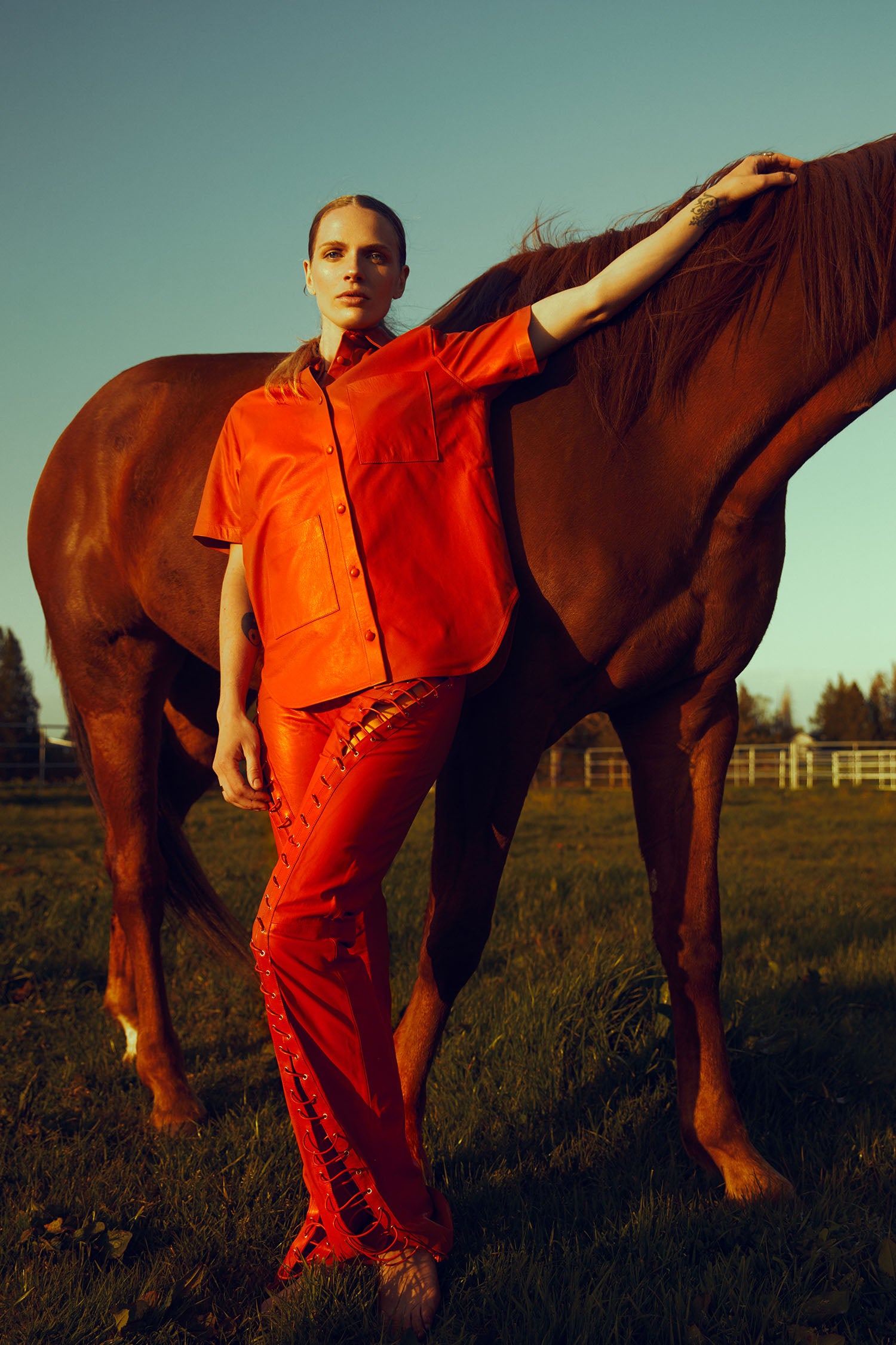 leather red shirt