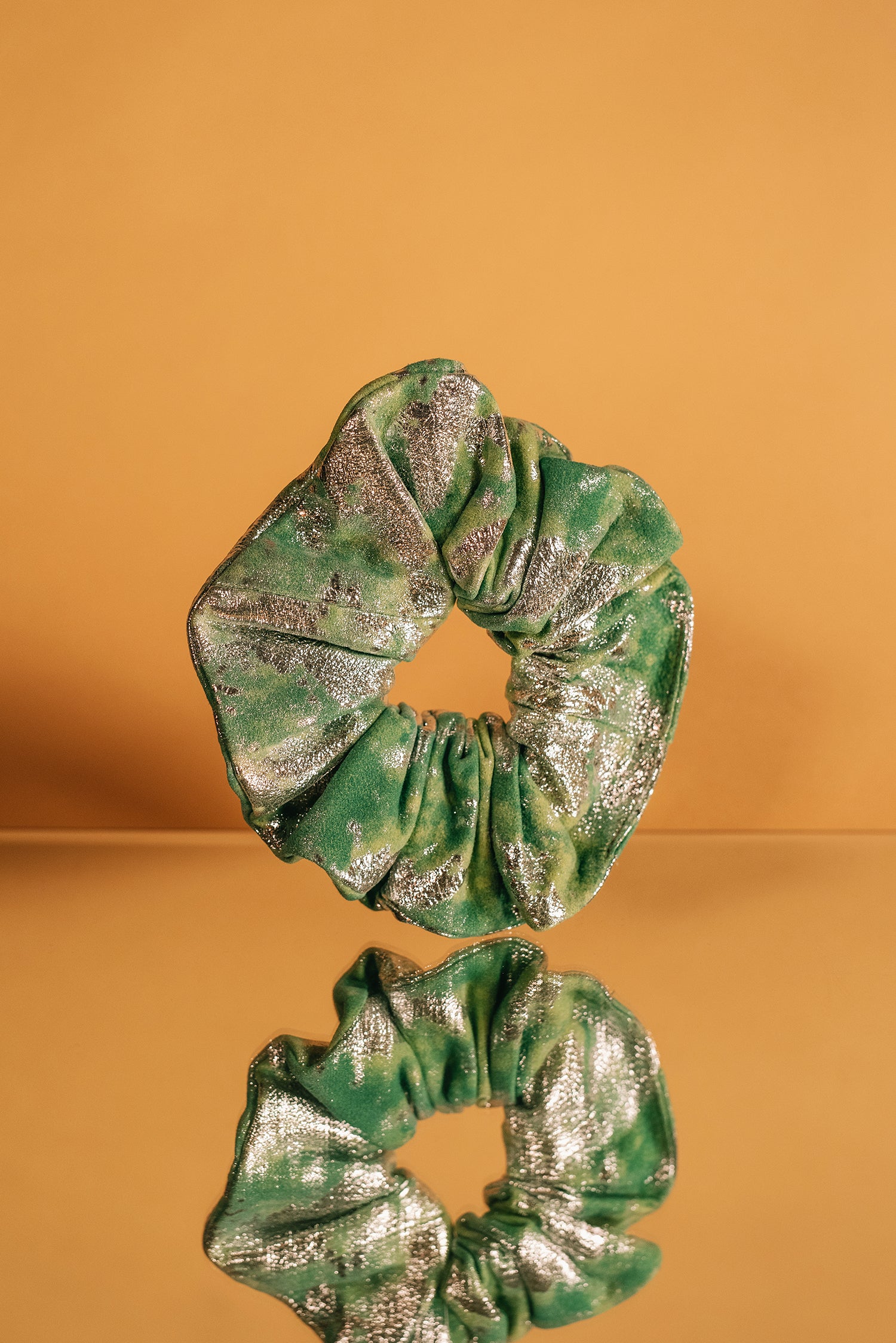 green leather scrunchies