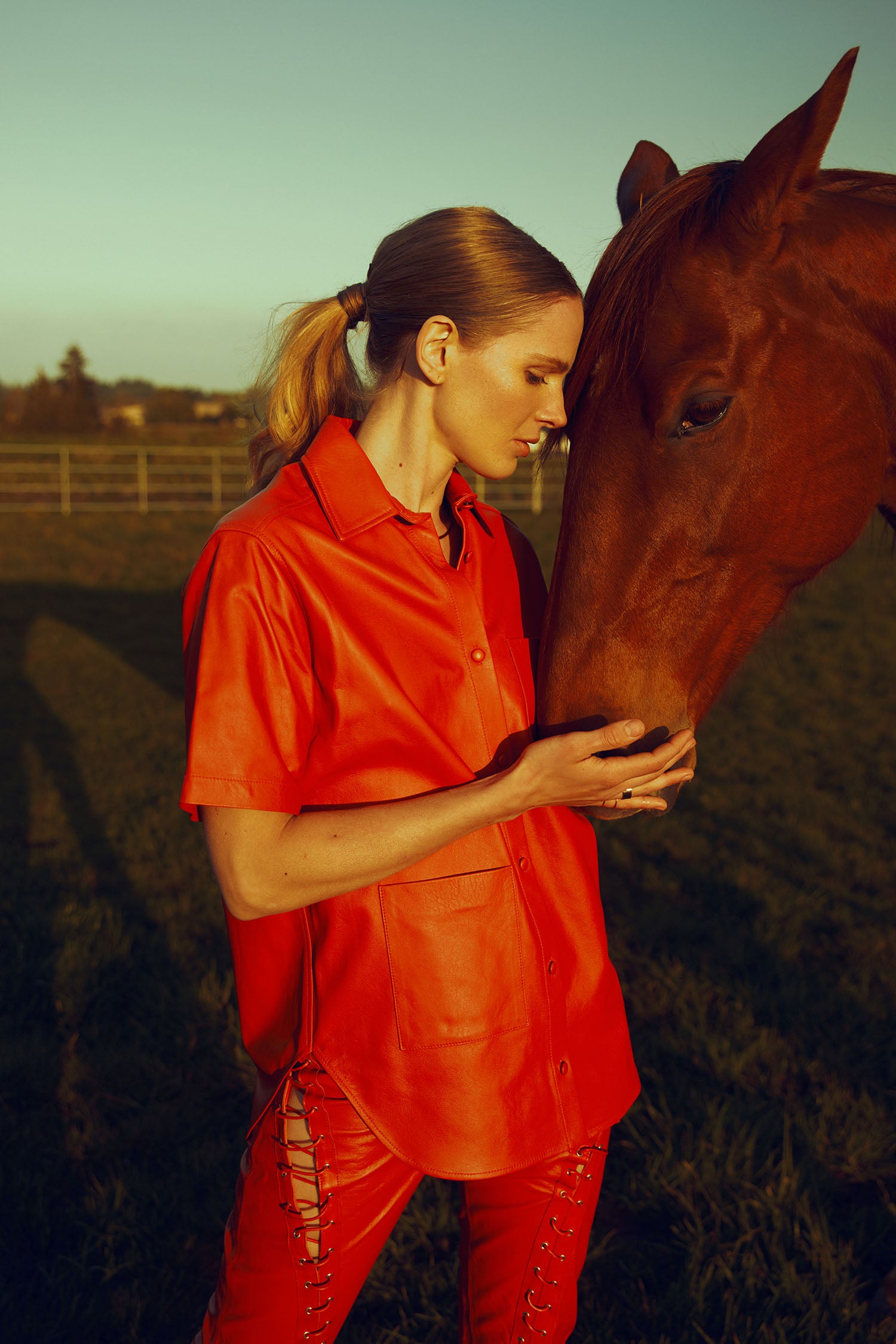 leather red shirt