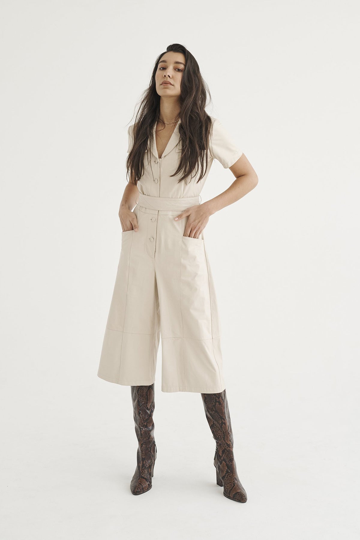 women's cream jumpsuit