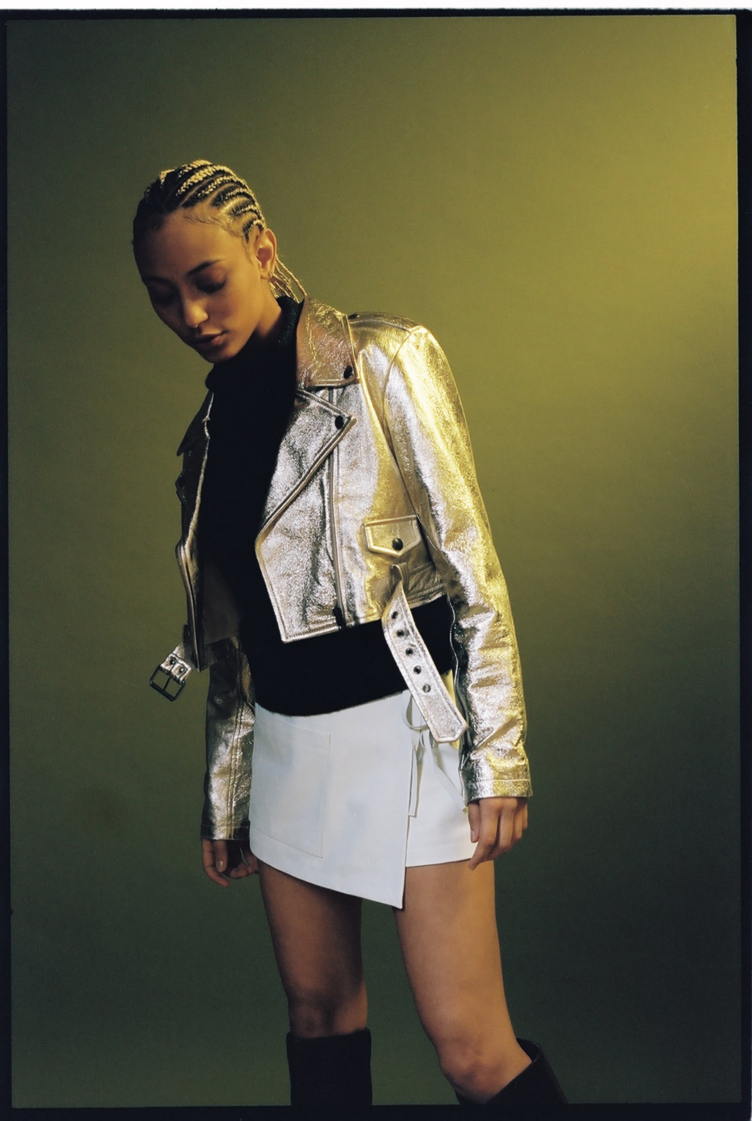 Crop Moto Jacket in Gold