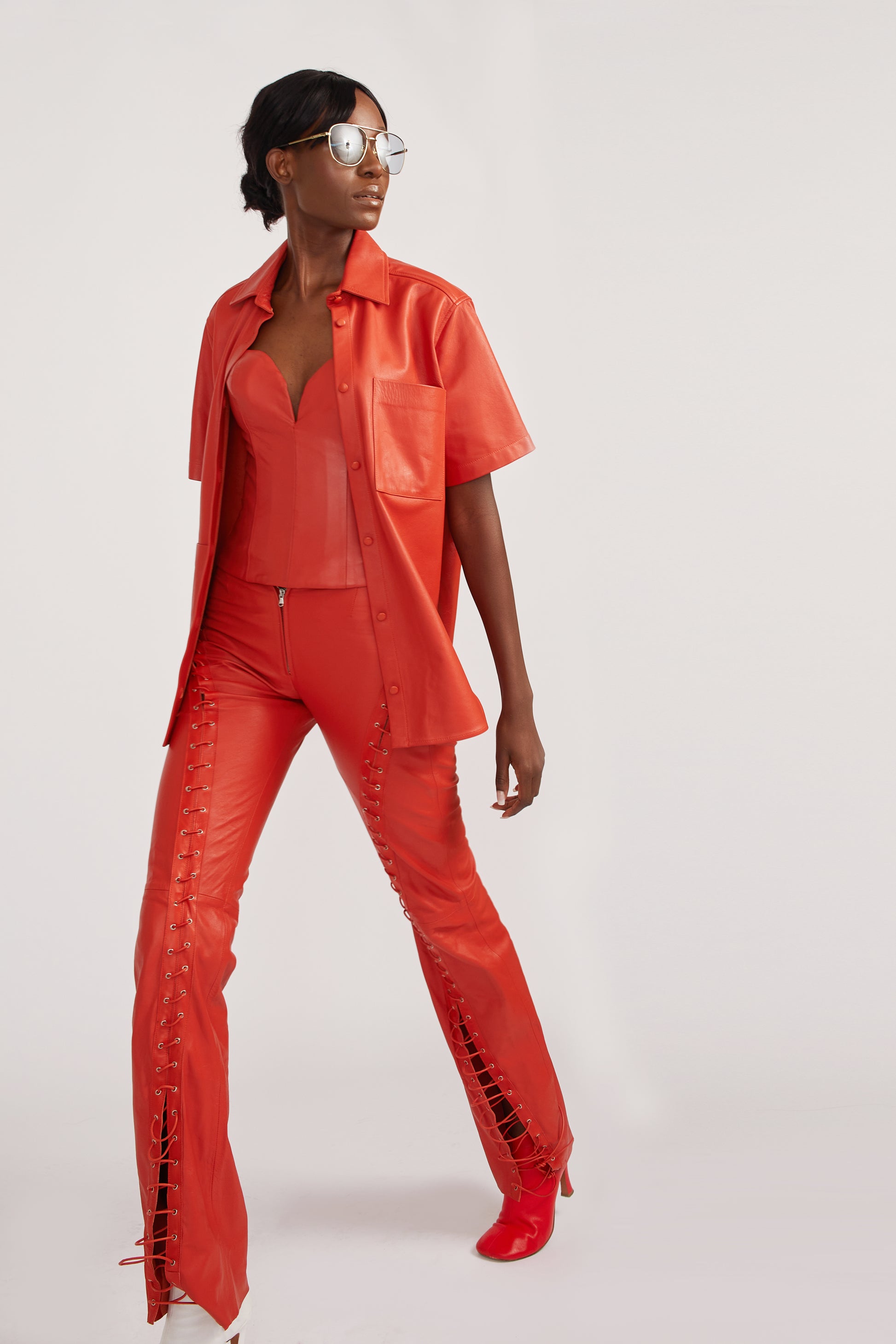 leather red shirt