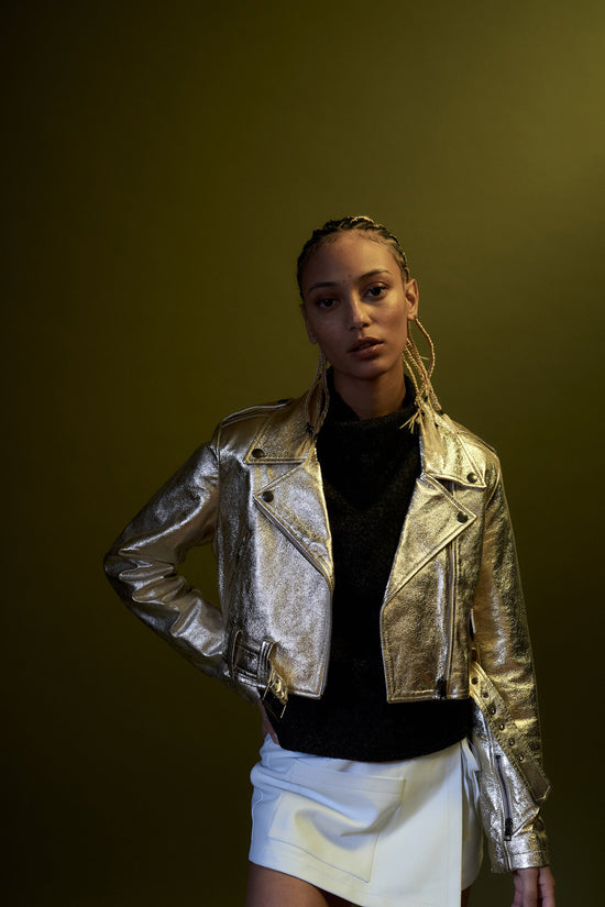 Crop Moto Jacket in Gold