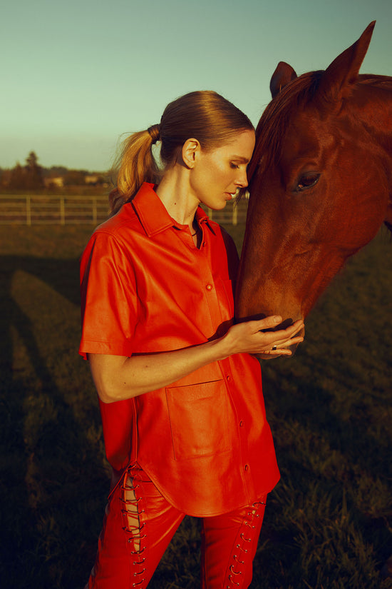 leather red shirt