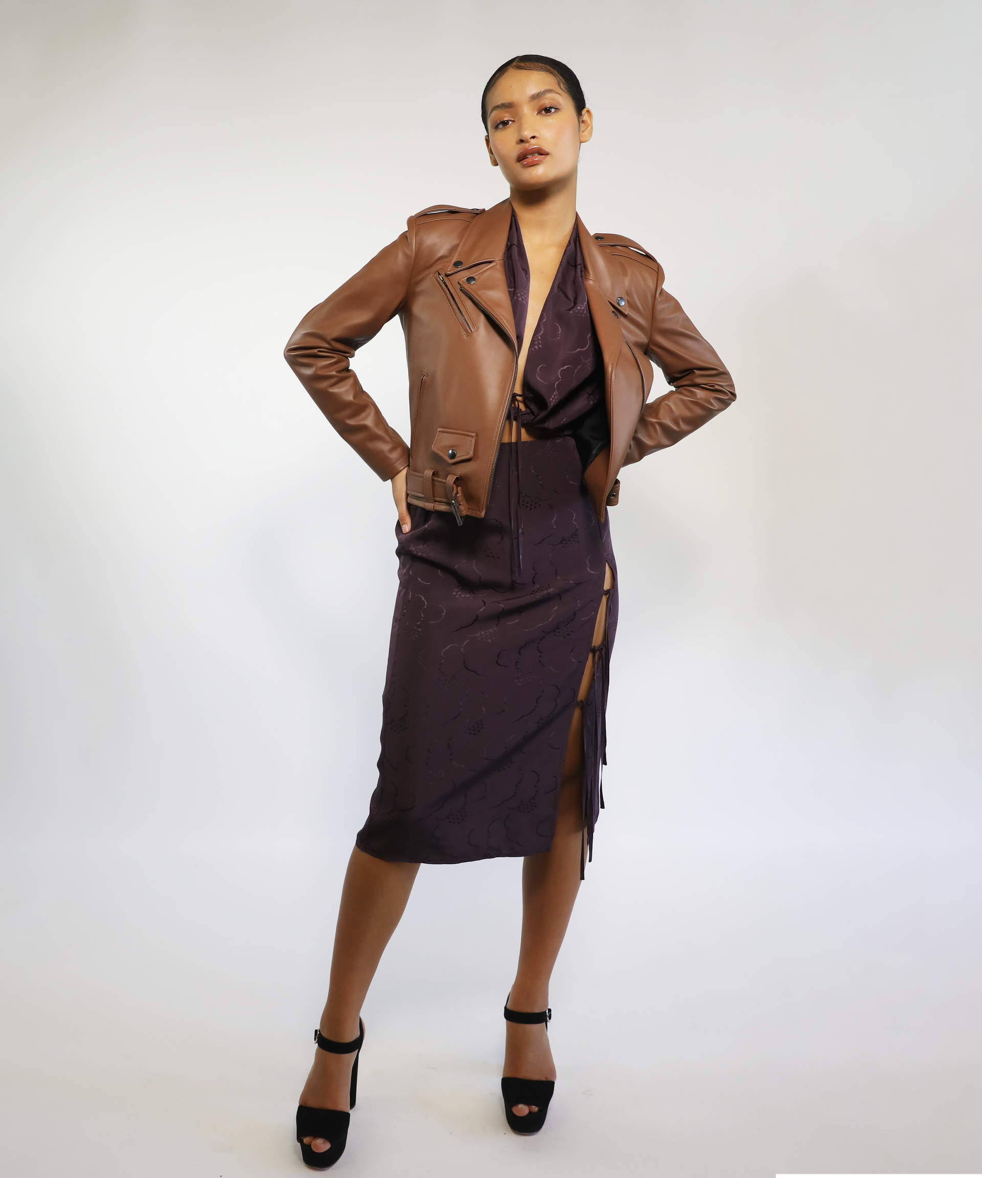 cropped leather jacket brown