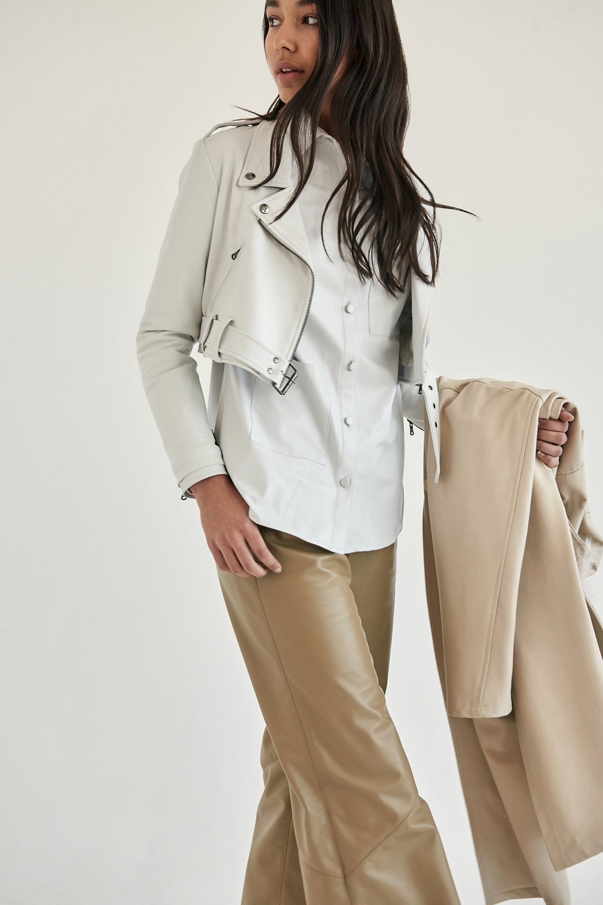 cropped leather jacket white