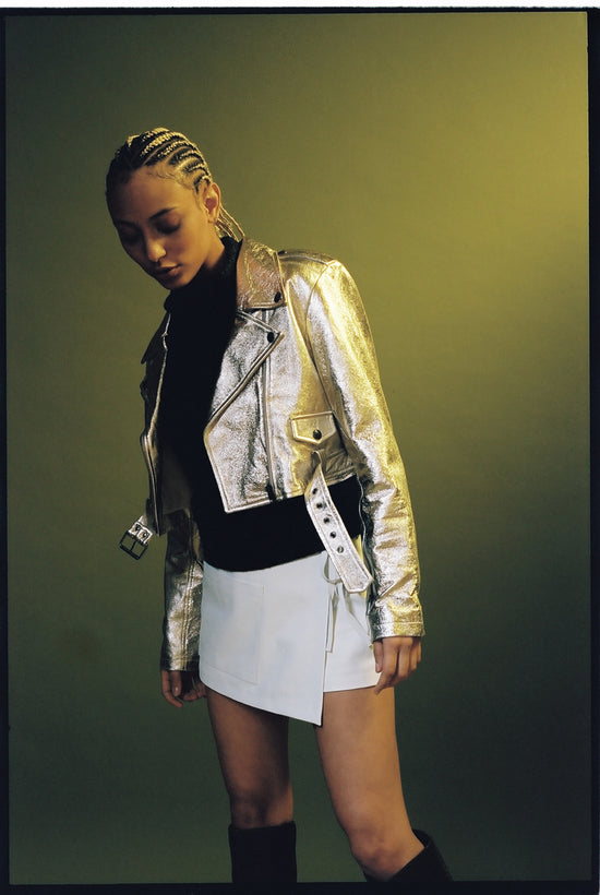 Crop Moto Jacket in Gold