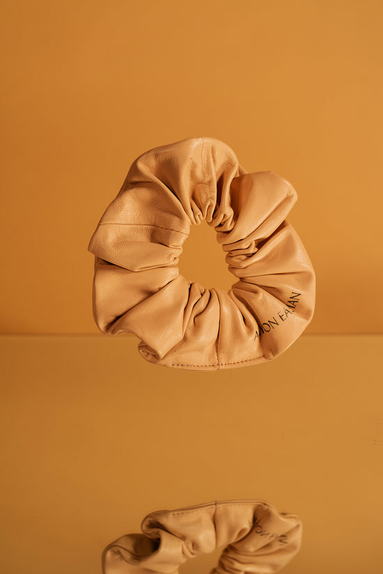 Leather Scrunchie in Tan