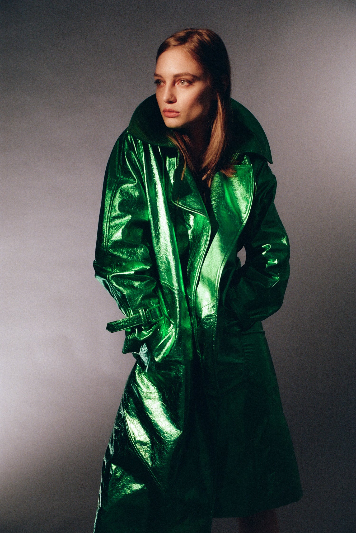 green trench coat