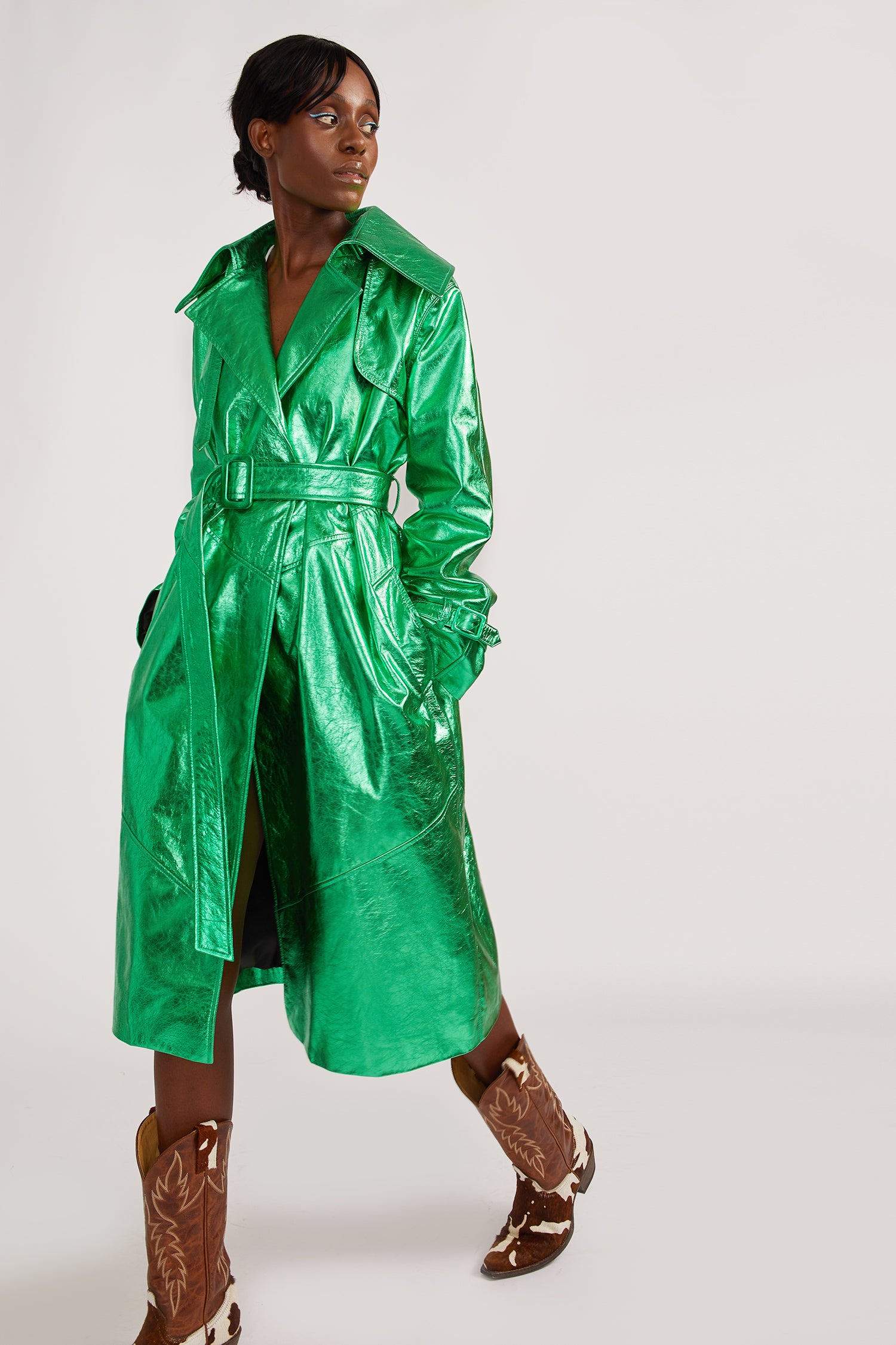 green trench coat