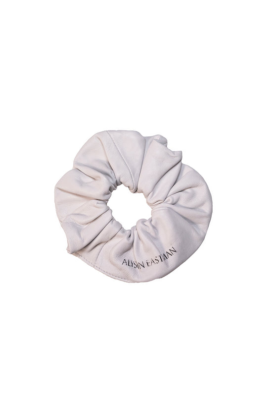 white leather scrunchies